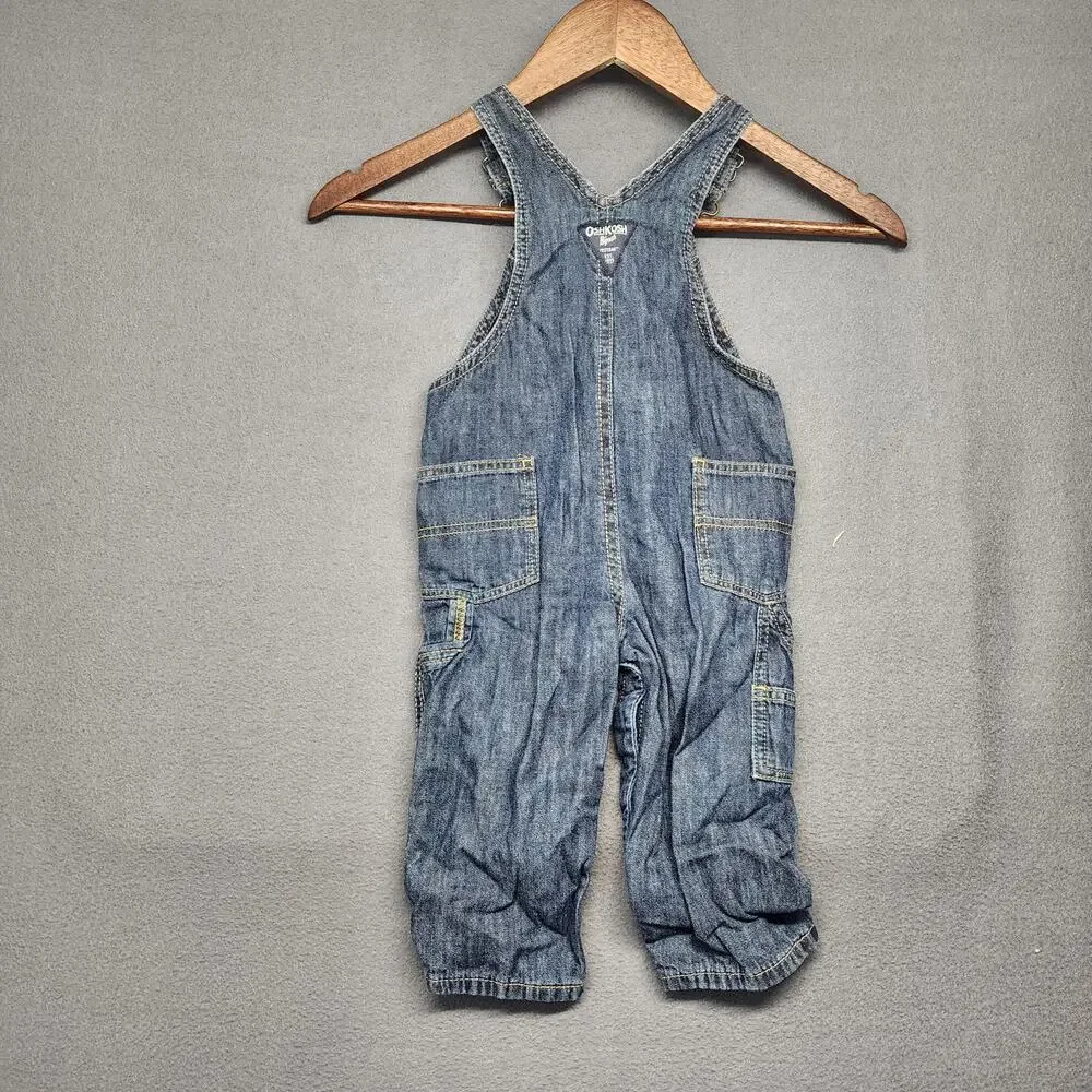 OshKosh B'Gosh Overalls Boys 18 Months Blue Jean Denim Flannel Lined Lumberjack